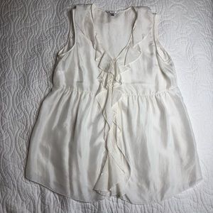 CAbi Style 585 Flowy Silk White Ruffle Collar Tank